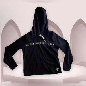 Guess Pullover Long Sleeve Black Hooded Sweatshirt Hoodie Unisex’s Size Large